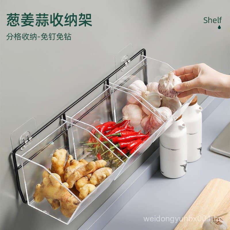 Suporte para temperos de cozinha, cesto de armazenamento transparente para alho, gengibre e cebola, organizador de peque