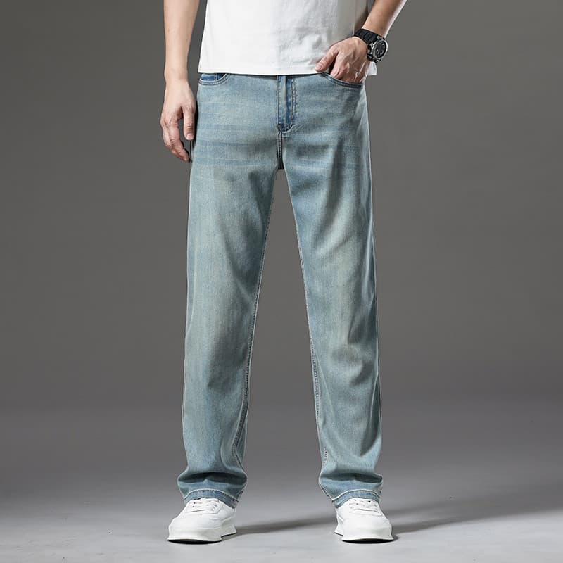Tencel Denim calças masculinas verão leve solto em linha reta High-End macio 2025 na moda legal sentimento all-match per
