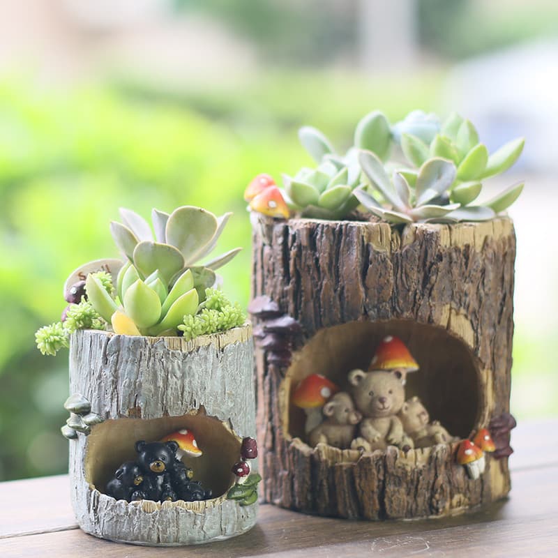 Estilo europeu dos desenhos animados buracos de árvore suculenta vaso de flores decoração bonito sala de estar quarto me