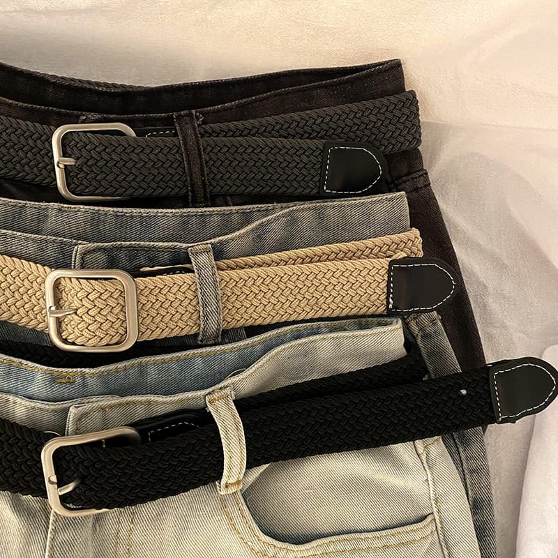 Cinto de lona masculino pino fivela All-Match Casual cinto na moda ins elástico Jeans cinto trançado masculino feminino