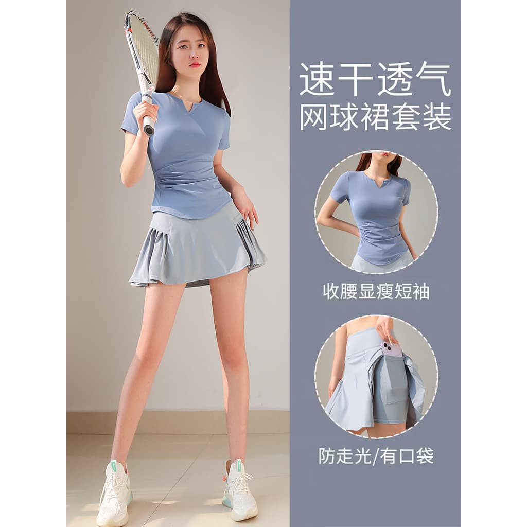 Camisa de Badminton feminina Squash tênis saia terno esportivo primavera verão novo estilo Yoga topo correndo saia Fitne