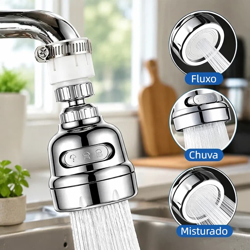 Bico Adaptador de Torneira Universal Giratório 360° 3 Jatos Reguláveis Para Cozinha Envio Local