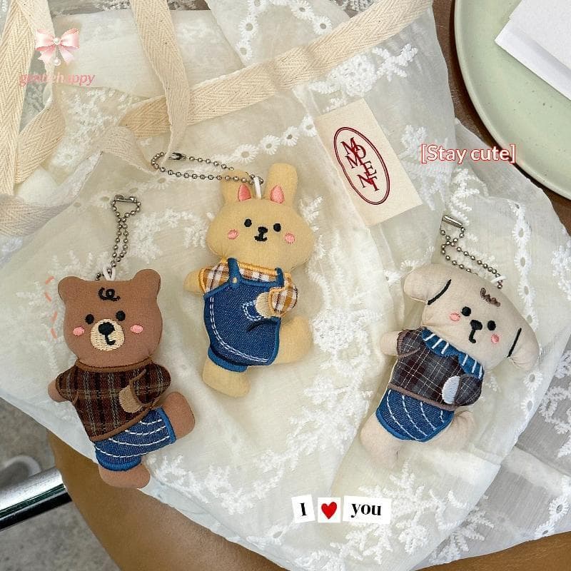 Gentlehappy Ins Estilo Mini Chaveiro De Pelúcia Animal Bonito Urso Coelho Cão Tecido Boneca Pingente Para Saco Escolar C