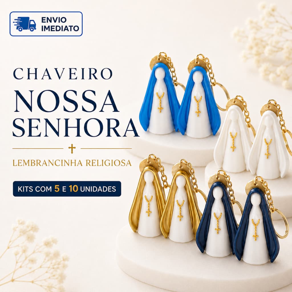Kit Lembrancinha Religiosa Nossa Senhora Chaveiro 3D para Batizado Primeira Comunhão