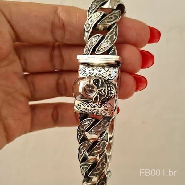 Pulseira masculina versátil estilo punk, corrente de caveira vintage nova estilo cubano 2025, moderna e estilosa BWYO.