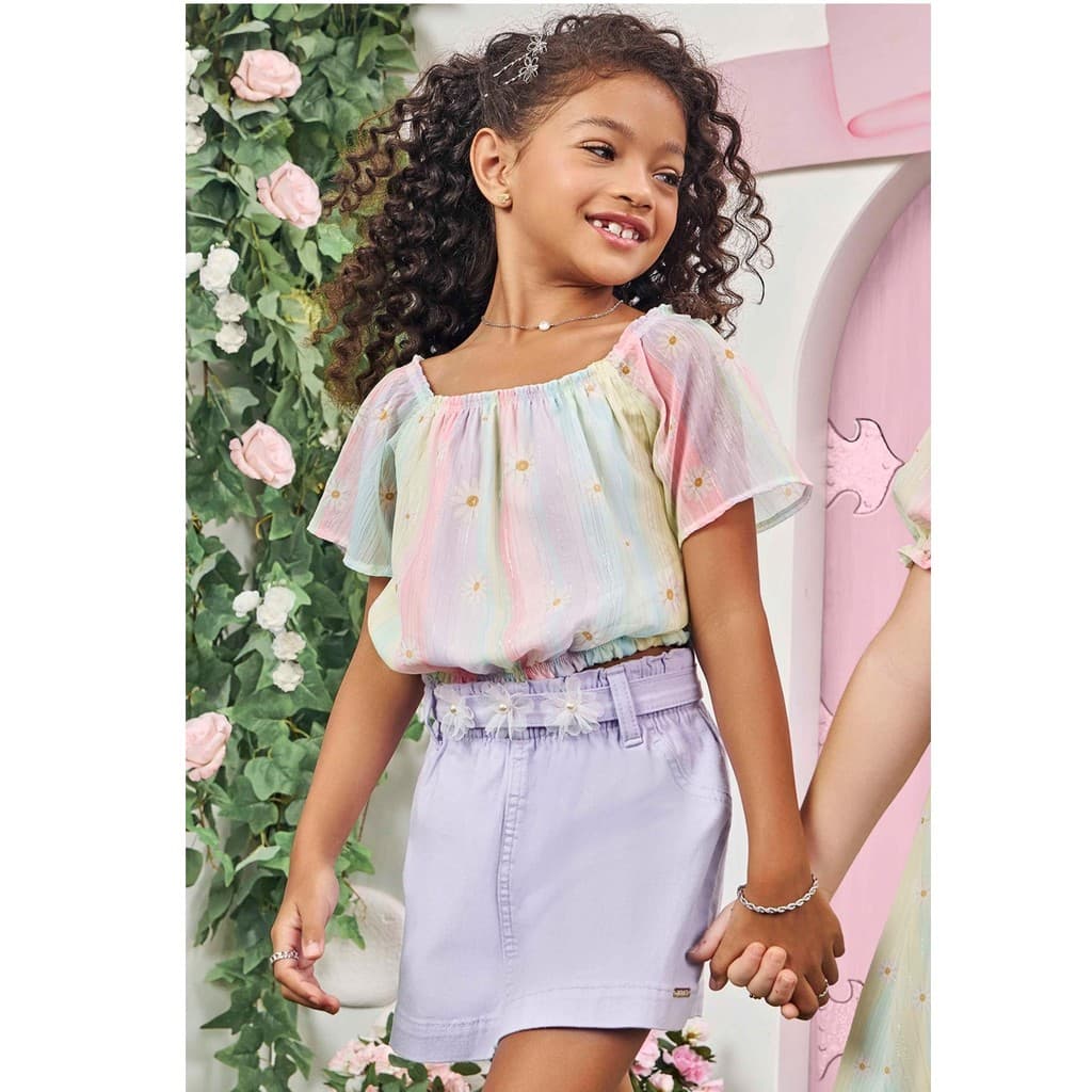 Conjunto Infantil Menina Verão Blusa Box e Short Saia KUKIÊ