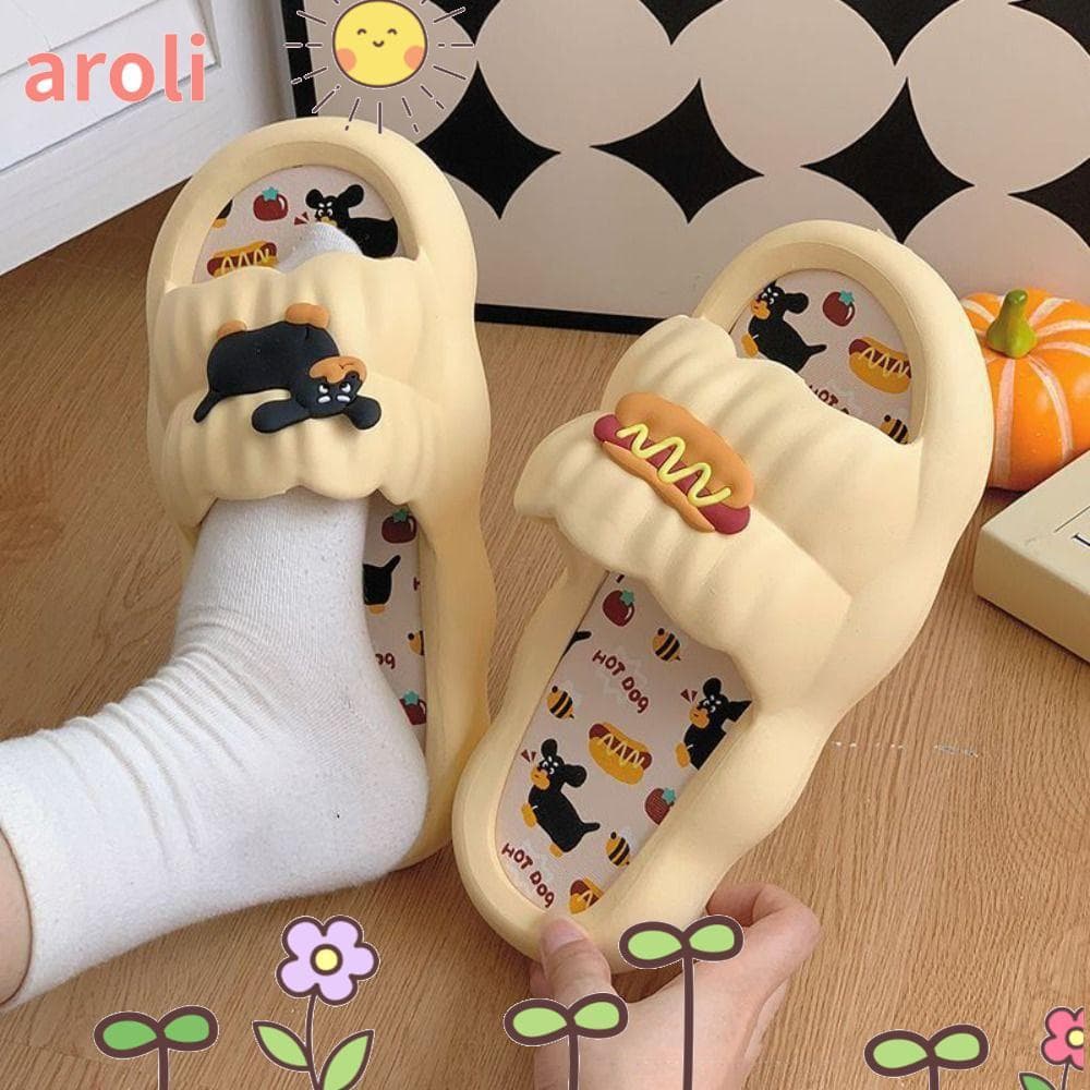 Chinelos De Cachorro-Quente AROLI , Femininos De Material Macio De Desenho Animado Leves De Sola Grossa De Hambúrguer De