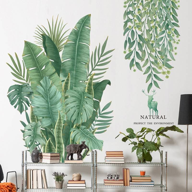 Folhas Verdes Parede Stiers Para Casa Sala De Estar Decorativo Vinil Decalque Plantas Tropicais DIY Criança Porta Murais