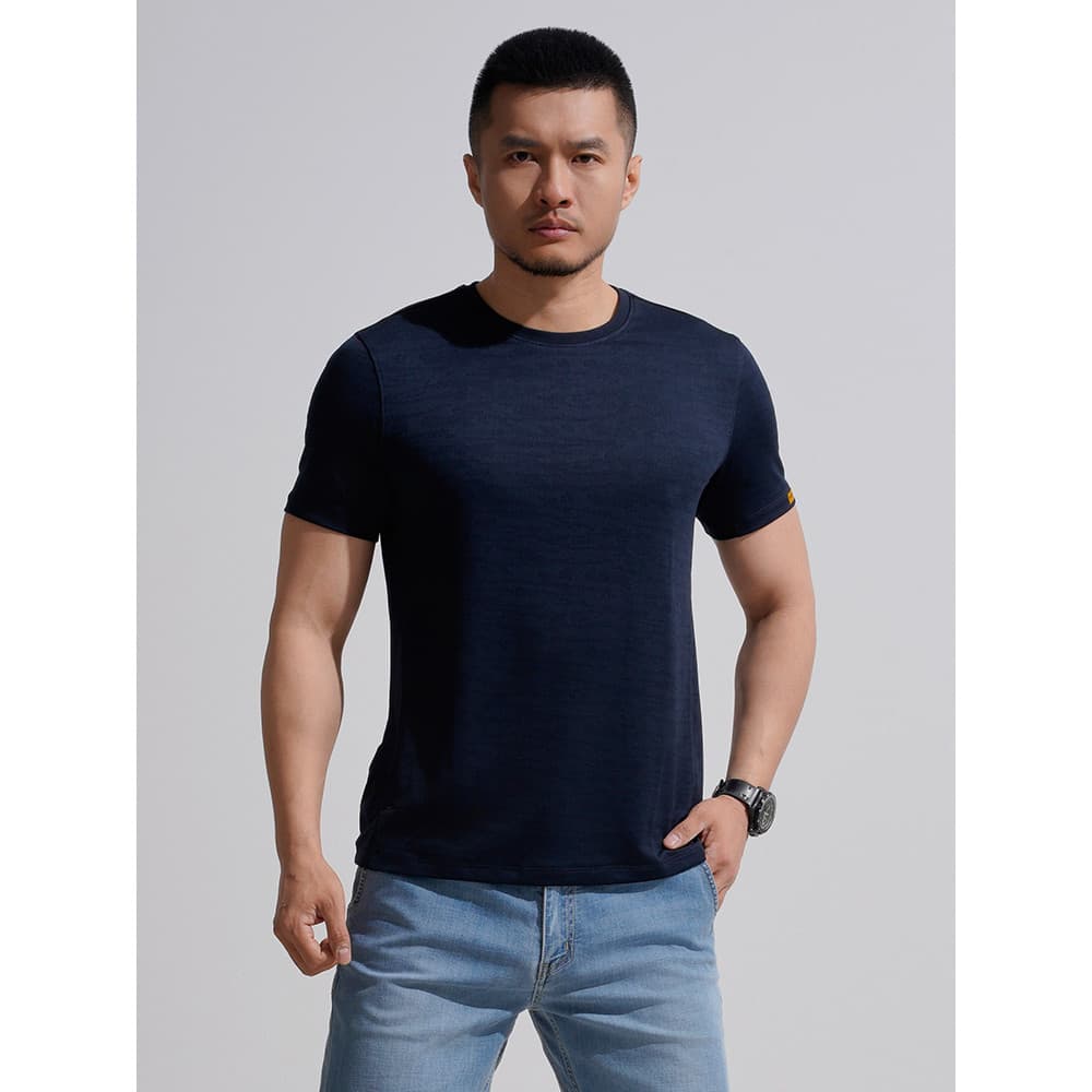 [2 peças mais desconto] Segunda geração Dragon Tooth Secret Forma escondida COOLMAX Jacquard Gola redonda Manga curta Ca
