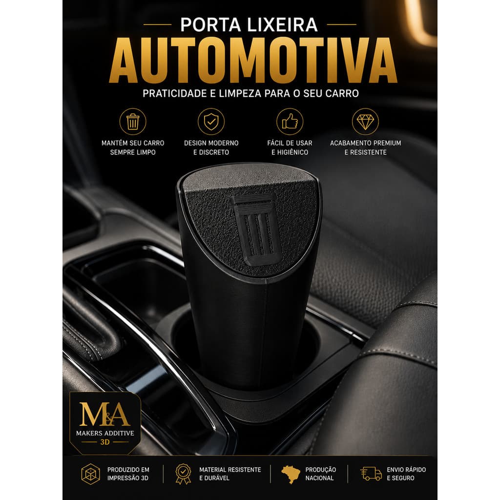 Lixeira Automotiva Porta Copos Preta Compacta Para Carro Alta qualidade Pratica Versátil