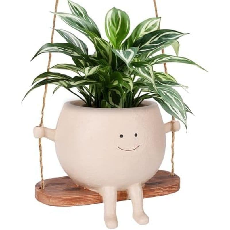 Vaso De Flores Com Rosto Sorridente , Plantador Suspenso De Balançando De Balanço Fofo Design Exclusivo , Adequado Para
