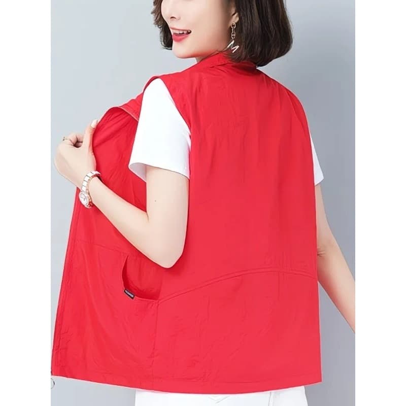 Colete fino feminino verão 2026 novo estilo versão coreana exterior usar colete tamanho grande mãe de meia-idade proteto