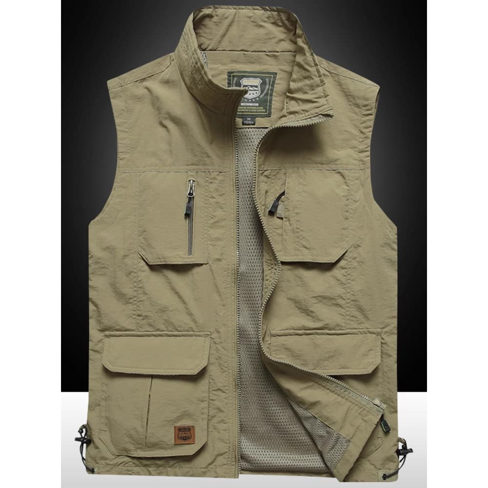Outono ao ar livre colete masculino Multi-saco fino Casual colete solto tamanho grande pai colete gola geral colete masc