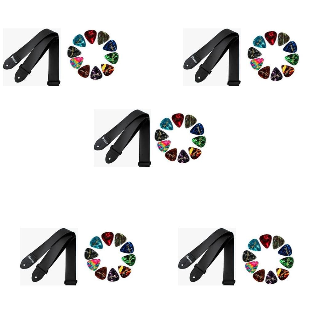 Kit 5 Correia Violão Couro Sintético  Basso  + 50 Palheta