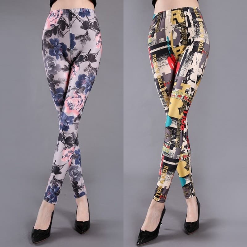 Primavera outono cor fina impresso Leggings suave fino-ajuste exterior usar calças magras flor All-match estiramento cal