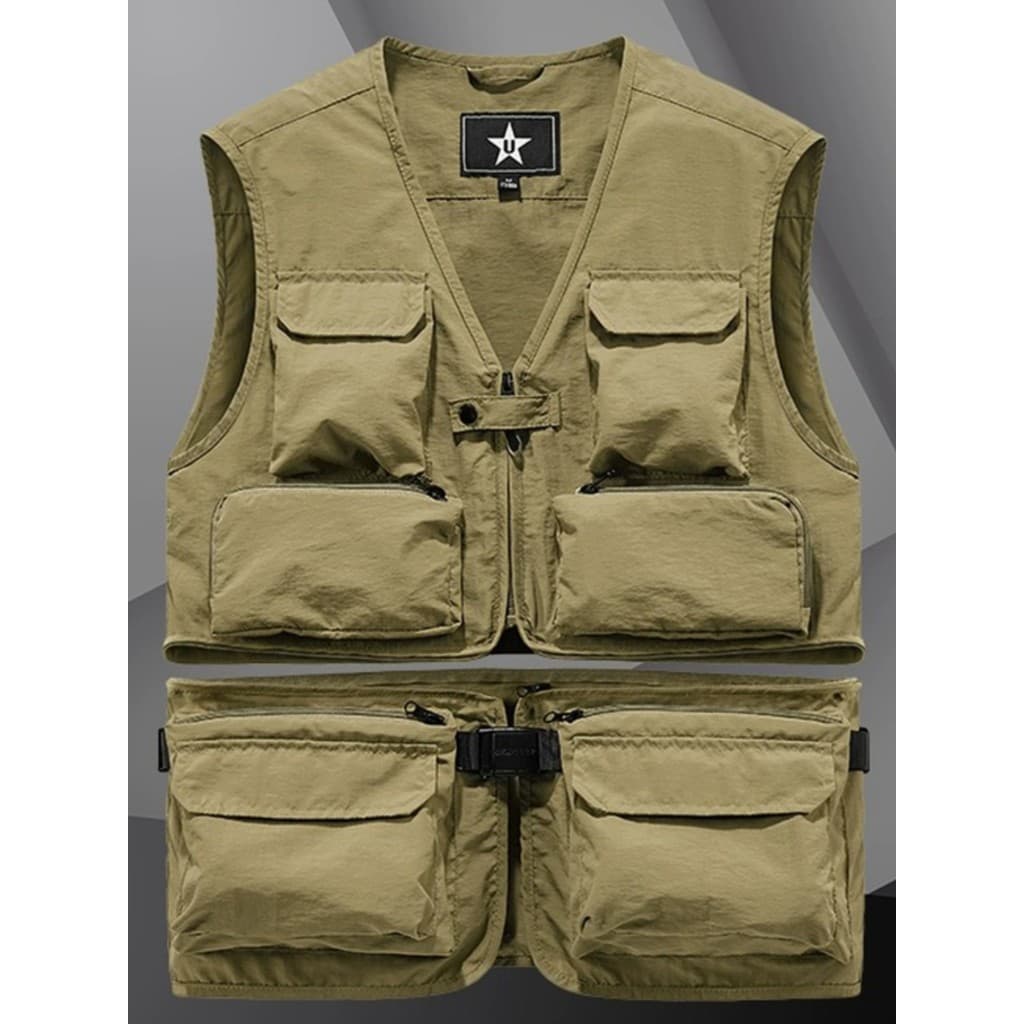 Colete de malha de verão masculino lazer ao ar livre Multi-bolso colete diretor colete de pesca sem mangas Plus Size jaq