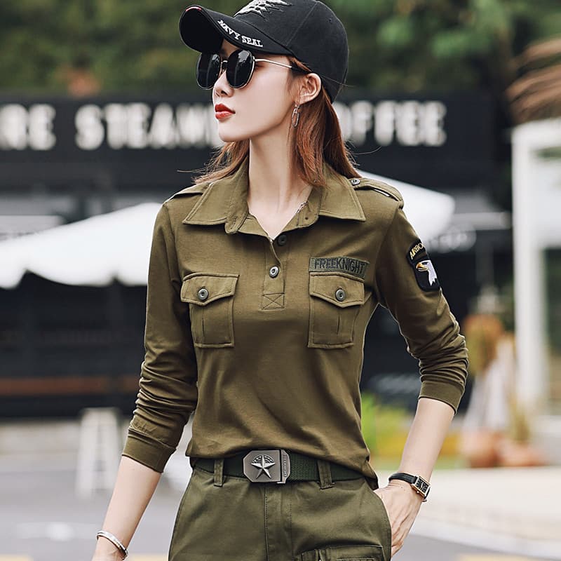 2026 novo estilo primavera camuflagem manga comprida camiseta feminina na moda bonito macacão topo mais magro olhar elás