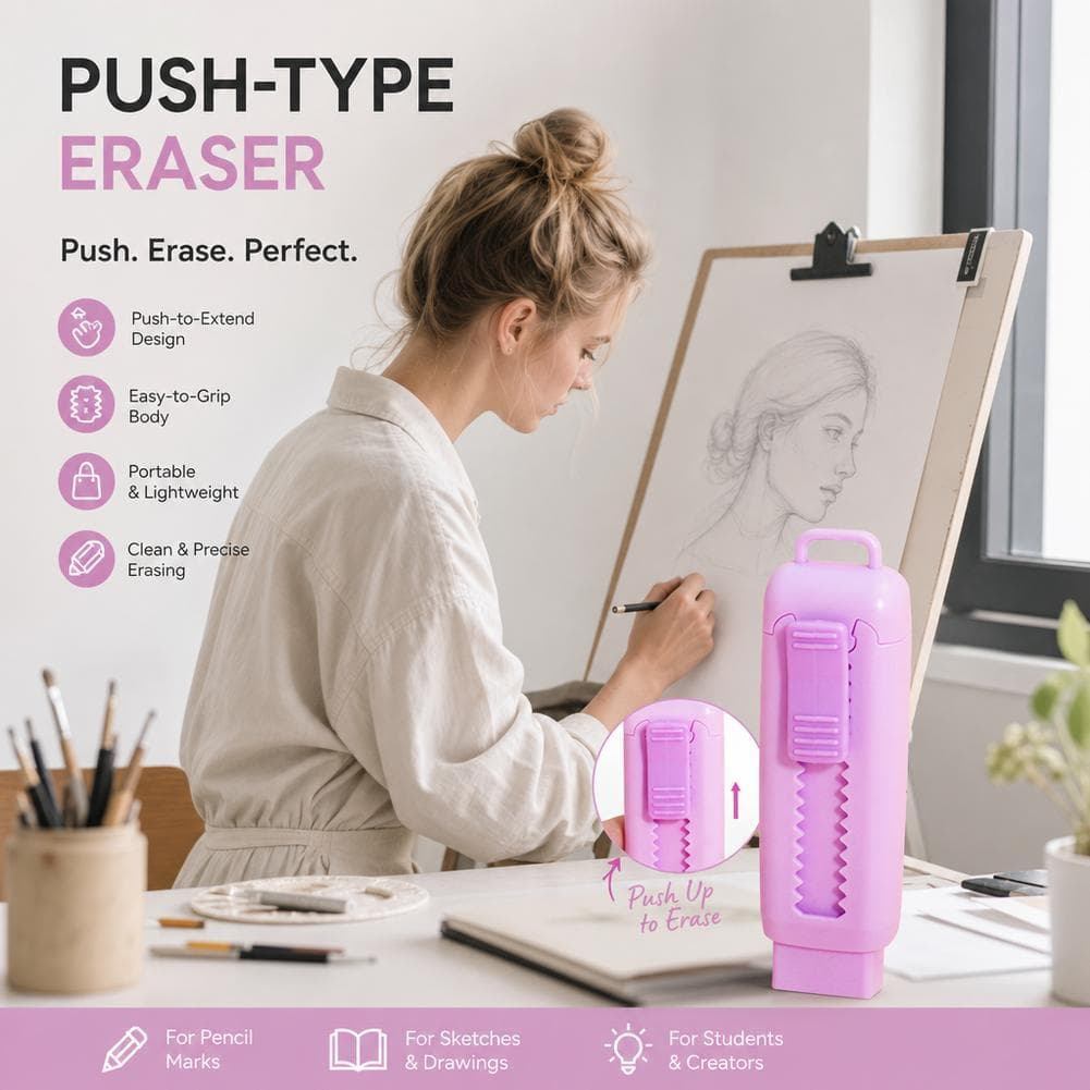 Empurre A Borracha Pop Em Cores Pastel , Design Retrátil De Poeira Macia E Baixa Para Estudantes Artistas