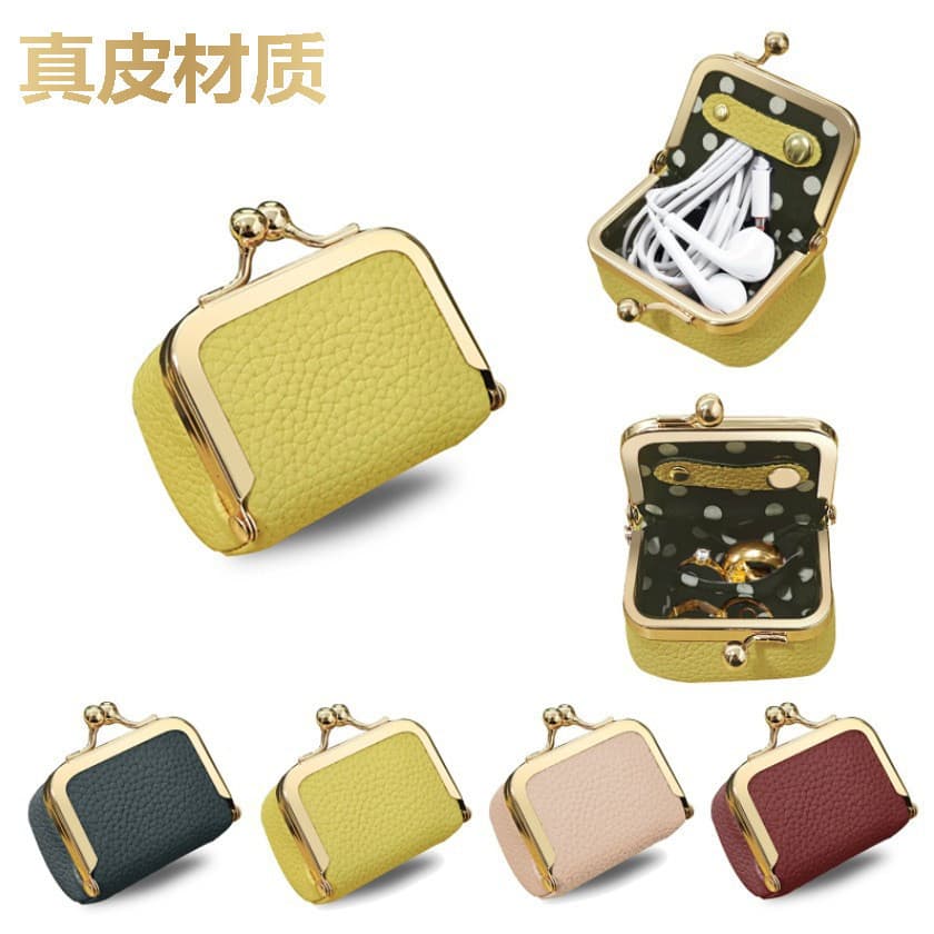 2026 novo estilo requintado Mini fone de ouvido jóias boca saco de ouro couro genuíno moeda moeda bolsa anel brincos sac