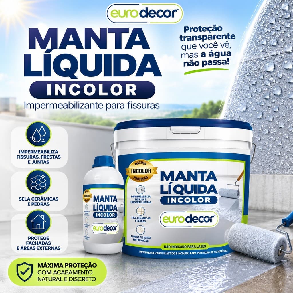 Impermeabilizante Incolor Manta Líquida 900ml e 3,6KG Sela Fissuras e Telhados