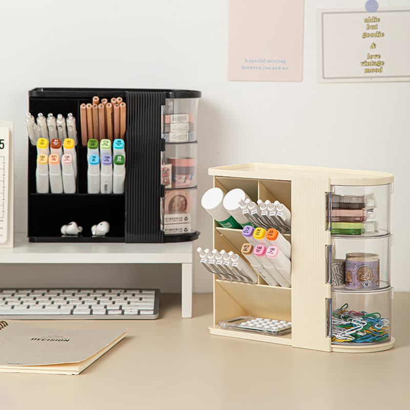 Caixa de armazenamento de papelaria multifuncional engrossado Desktop inclinado gaveta rotativa dois-em-um Rack de armaz