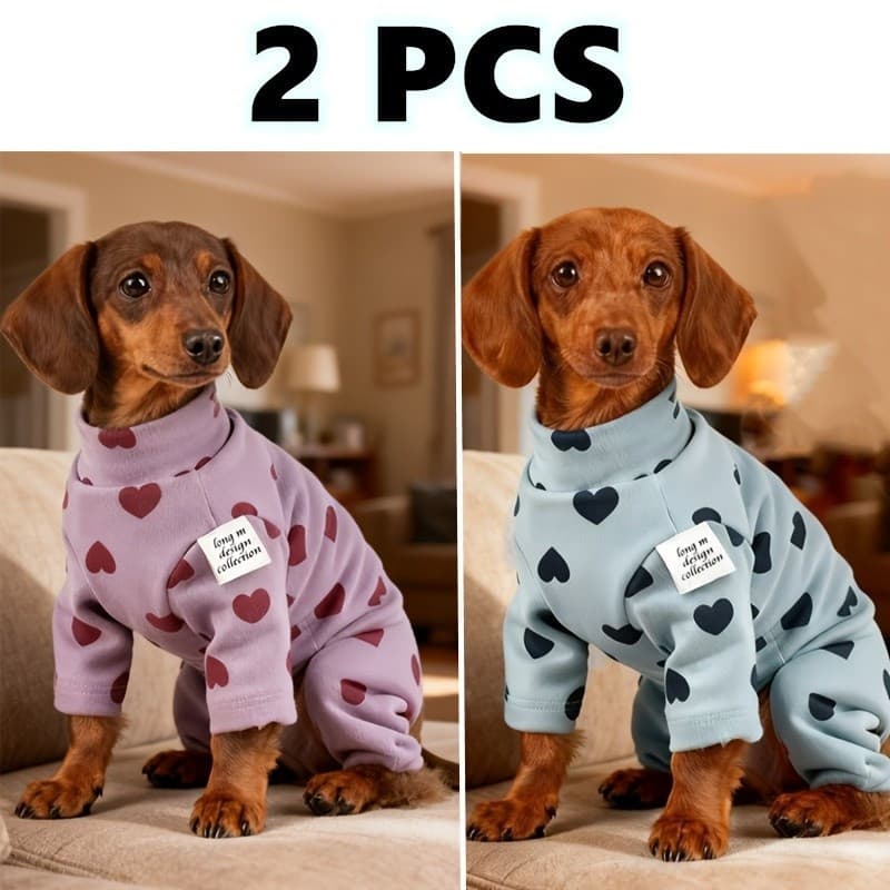 2 peças de Macacão Fofo para Cães Pequenos, Pijama para Cães, Roupas de Primavera, Outono e Inverno, Vestuário Quente Un