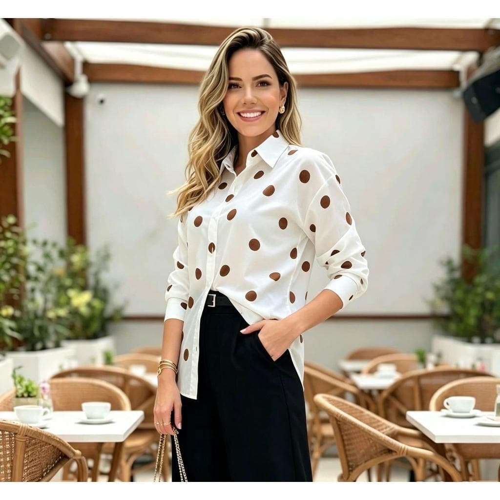Camisa femenina POA Manga Longa Social Elegante DUNA PREMIUM MODA TOP