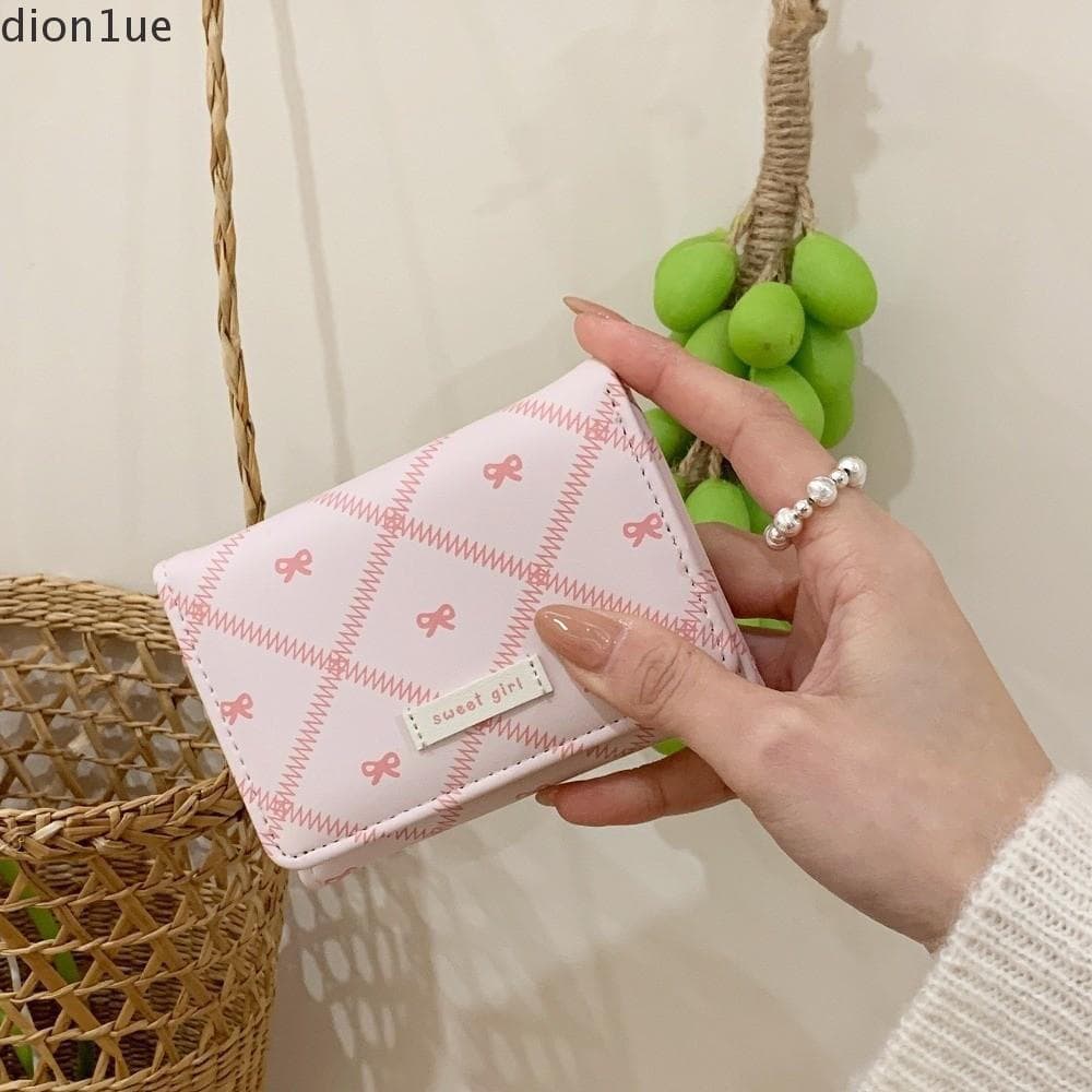 Carteira Com Laço DION1UE , Bolsa De Moedas Fofa E Leve Doce , Mini Porta-Cartões De Couro Três Dobras