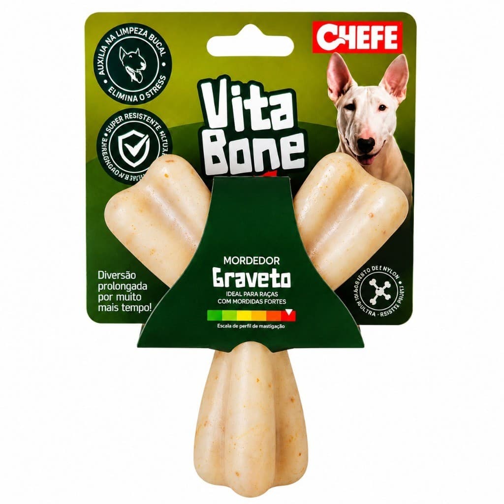Mordedor Osso Ultra Resistente para Cães – Ideal para Mordidas Fortes Vita Bone Graveto Chefe