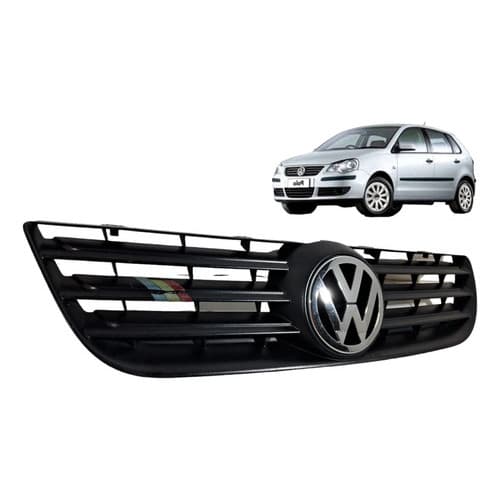 Grade Dianteira Frontal  Emblema Volkswagen Polo 2007 2011 Preto Fosco