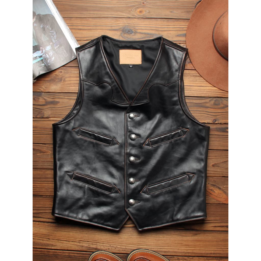 Ami cáqui Retro colete de couro masculino esfregando cor angustiado chá coração colete de couro fino-ajuste único breast