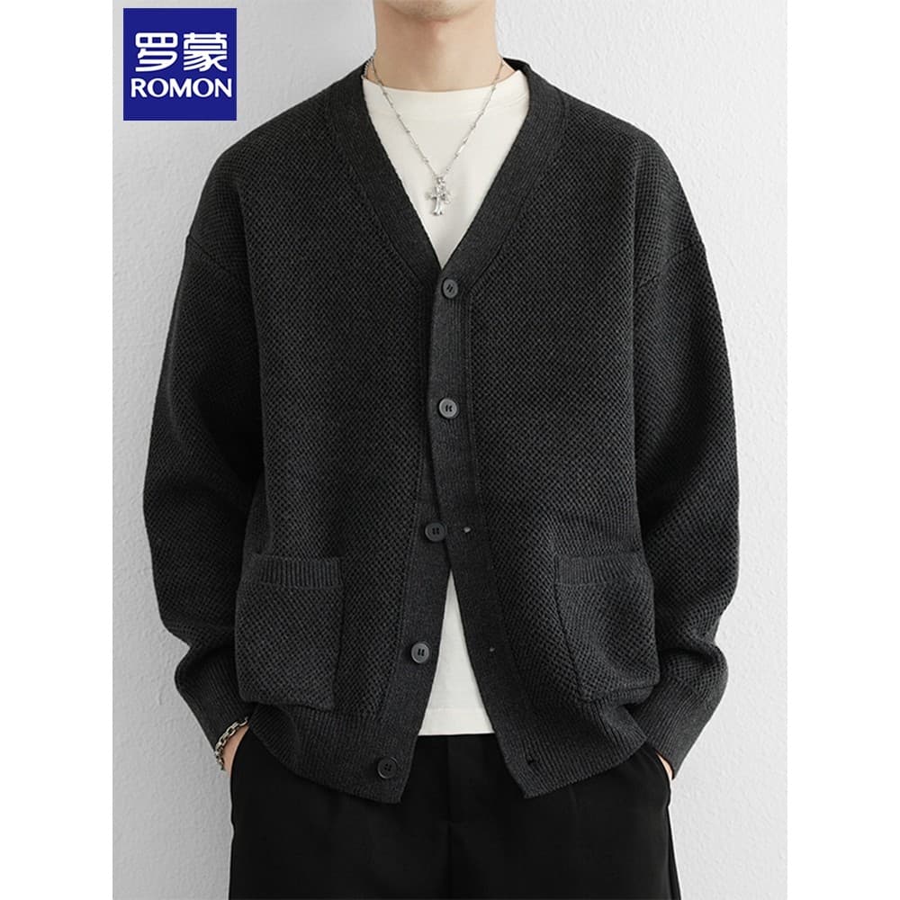 Lomon malha Cardigan jaqueta masculina primavera outono novo estilo jaqueta solta na moda com decote em V topo Casual ca