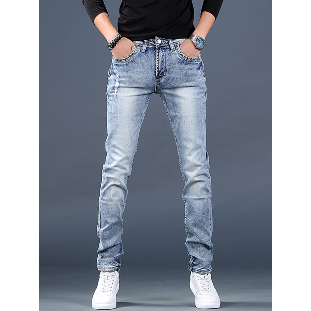 Calças de brim de inverno masculinas high-End estiramento calças casuais high Street na moda calças retas masculinas