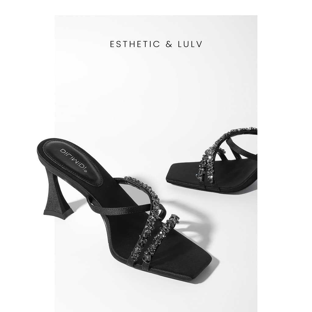 Preto strass salto alto feminino salto grosso 2025 novo estilo dedo do pé aberto sandálias planas chinelos feminino verã