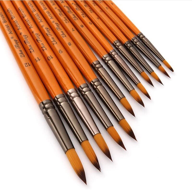 12 Pçs/Set Gancho Linha Caneta De Madeira Náilon Acrílico Artista Pincéis Para Aquarela Pintura A Óleo Suprimentos Arte