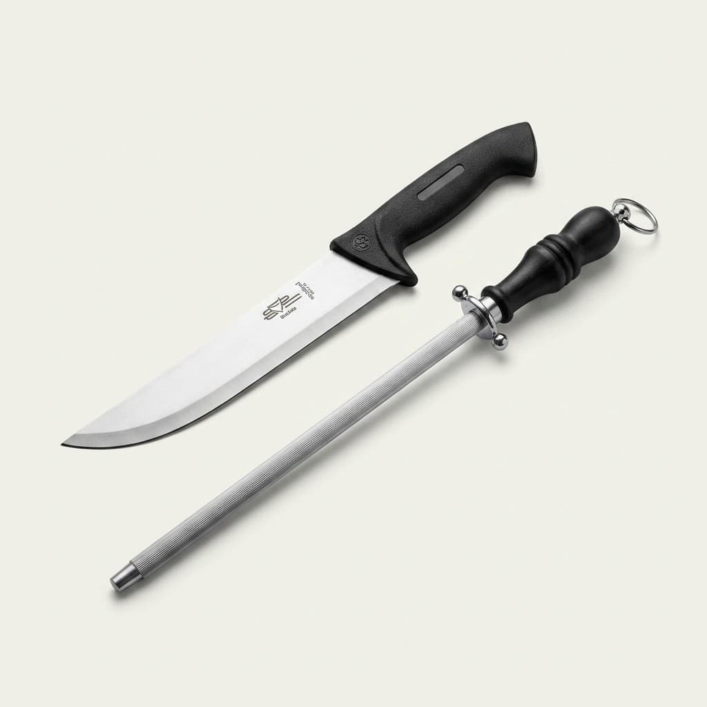 Kit Faca Churrasco Profissional + Amolador Chaira Aço Inox