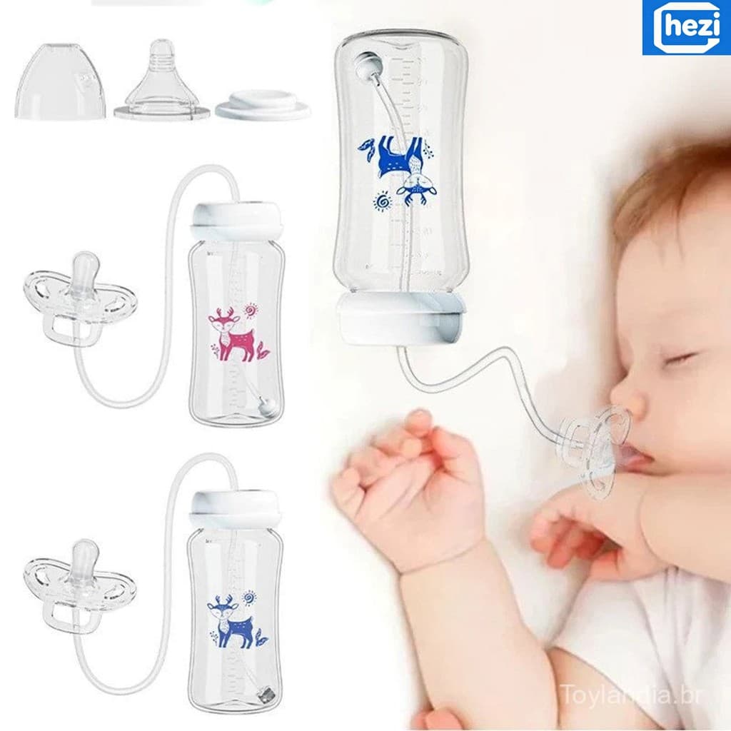 Mamadeira 3 em 1 sem mãos de 300ML com gargalo largo, garrafa para armazenamento de leite, chupeta, mamadeira multifunci