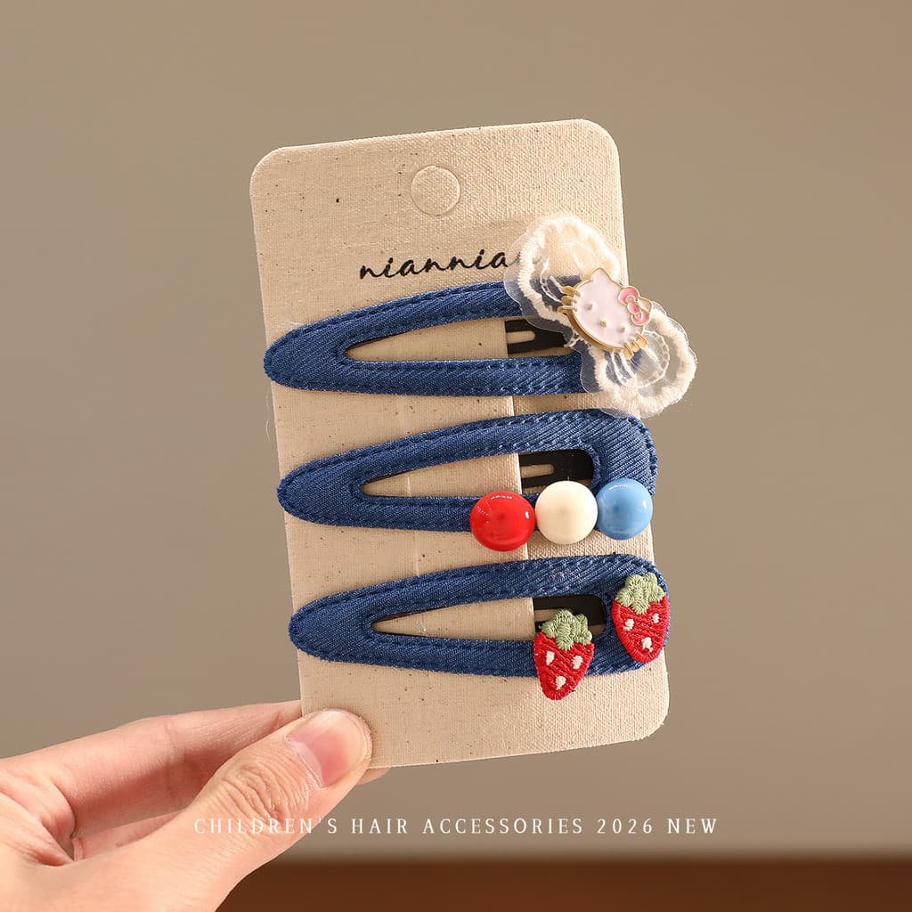 2026 novo estilo morango hairpin menina crianças bonito estilo coreano Denim azul gota de água clipe menina hairpin bb c