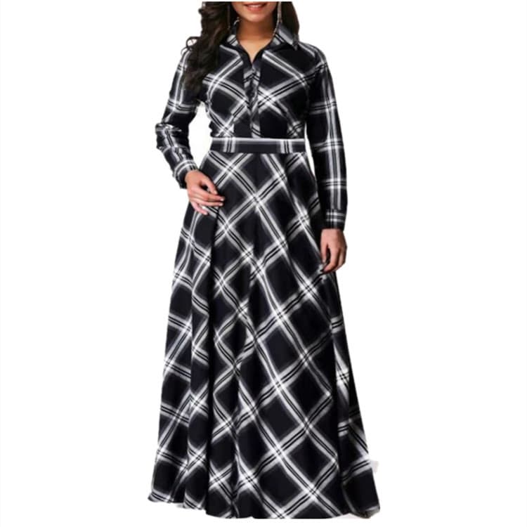 2026 temperamento feminino transfronteiriço elegante camisa xadrez de manga comprida vestido Fashion camisa xadrez vesti