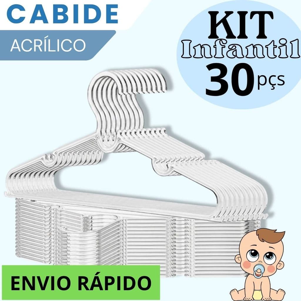 KIT de 30 Cabides Infantil Acrílico Cabides Transparente Reforçado Organizar Roupas Acrílico