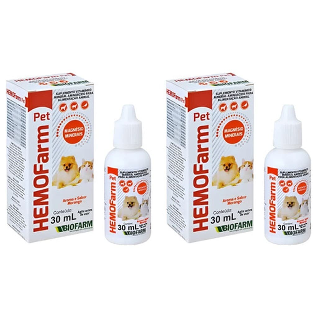Kit 2 Biofarm Hemofarm Pet 30ml Suplemento Vitaminas Cão Tabletes