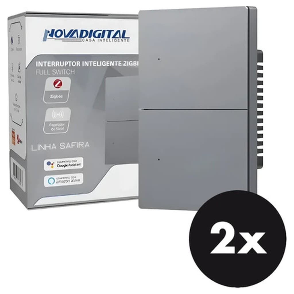 Kit 2 Interruptor Zigbee Nova Digital Safira SA-2 2 Sessões 4x2 Automação Residencial Inteligente Smart Home Google Home