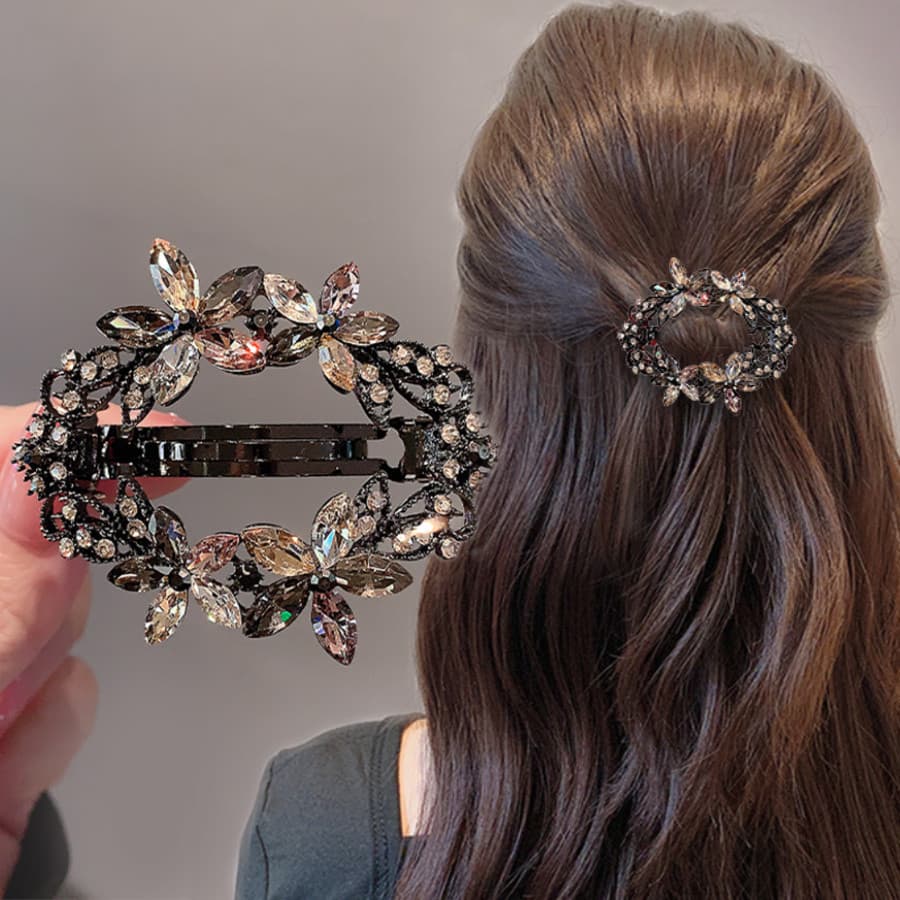 Clipe de mola de flor de cristal brilhante elegante Oval oco clipe de cabelo clipe superior grampo de cabelo Horizontal