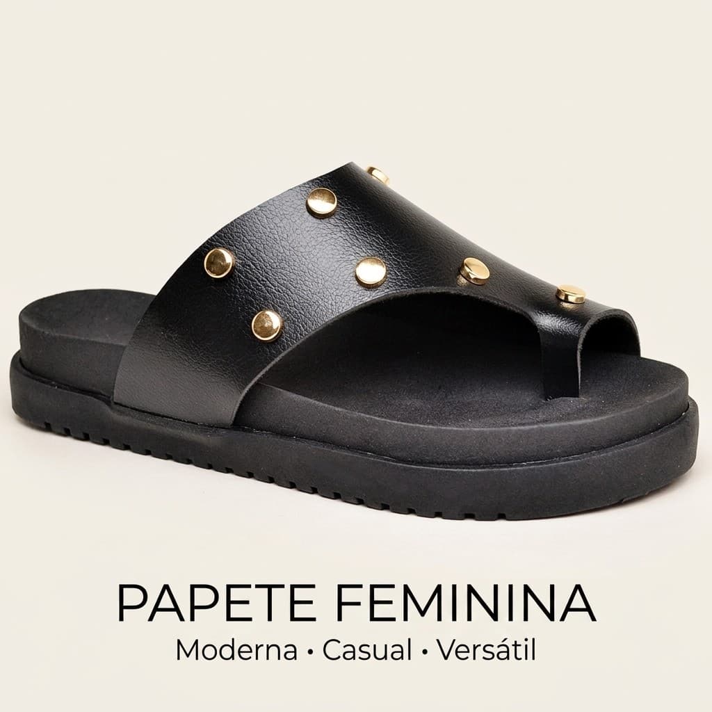 Papete Birken Feminina Moderna Casual Tiras Largas Detalhes Metalizados Montana Solado Micro 34 ao 40