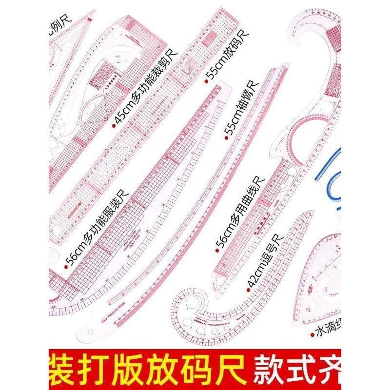Conjunto de régua multifuncional para fazer padrões de roupas, régua de corte, manga em escala, gaiola, régua curva, fer