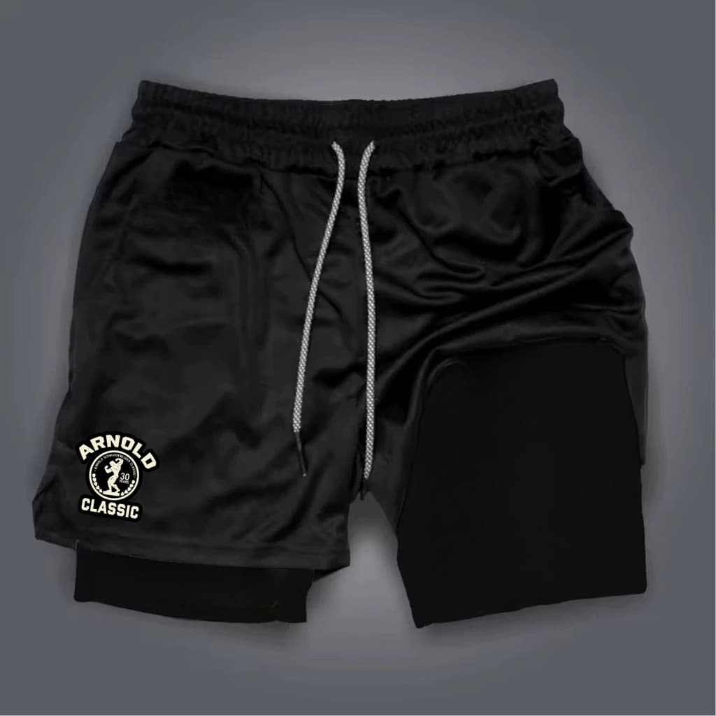Shorts Bermuda 2 em 1 Para Academia treino perfomance Arnold A+P academia maromba short dry compressão