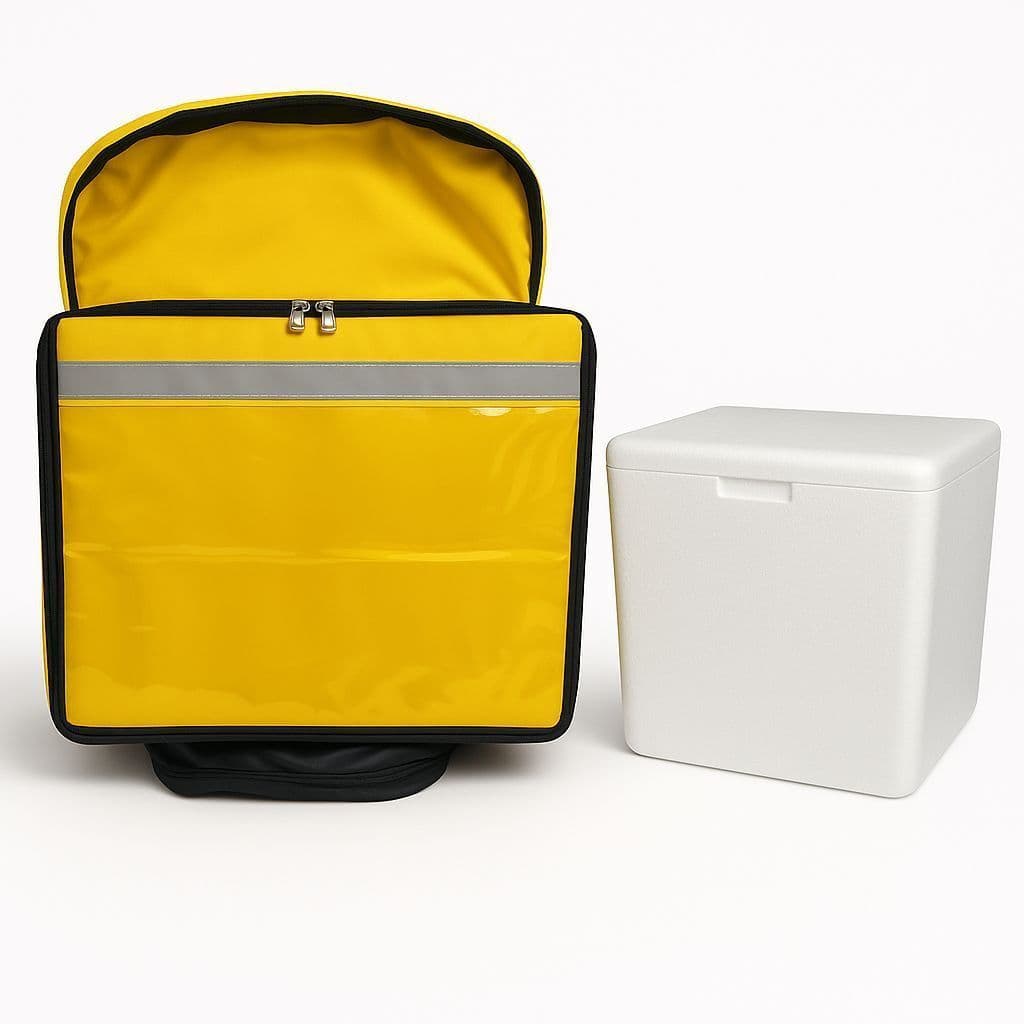 Capa Mochilas Bag AMARELA (COM ISOPOR) Térmicas De  Motoboy Para Isopor De 45 Litros Entregas