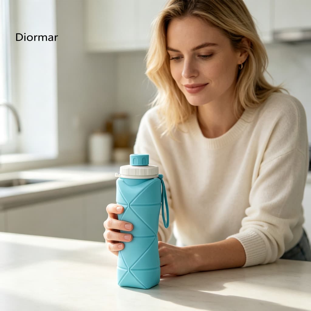Reusable Travel Water Flask Easy to Carry Collapsible Bottle 600ml Silicone – Leakproof Foldable Portable Sports for O