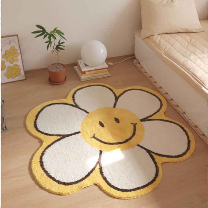 Desenhos animados nórdico ins girassol tapete bonito flor tapete simples quarto antiderrapante cabeceira tapete redondo