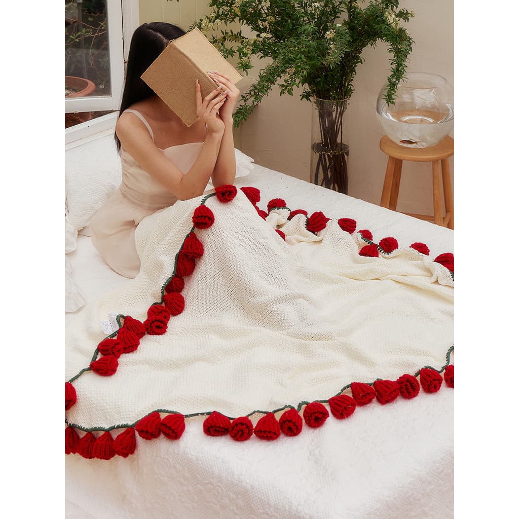 Xianmei rosa buquê de lã crochê cobertor Casual escritório cochilo sofá cobertor decoração flor cobertor
